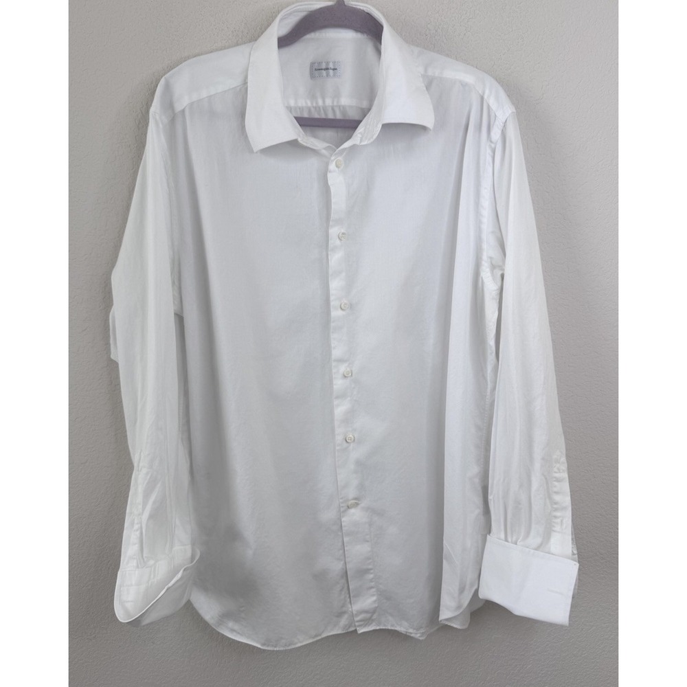 Ermenegildo Zegna Mens White Dress Shirt 46 18 Regular Fit French Cuff Old Money